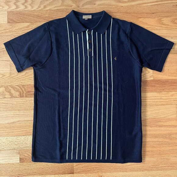 GABICCI Navy Mod Ska Knit Polo Shirt w/ White Stripes sz: Medium - Picture 1 of 5